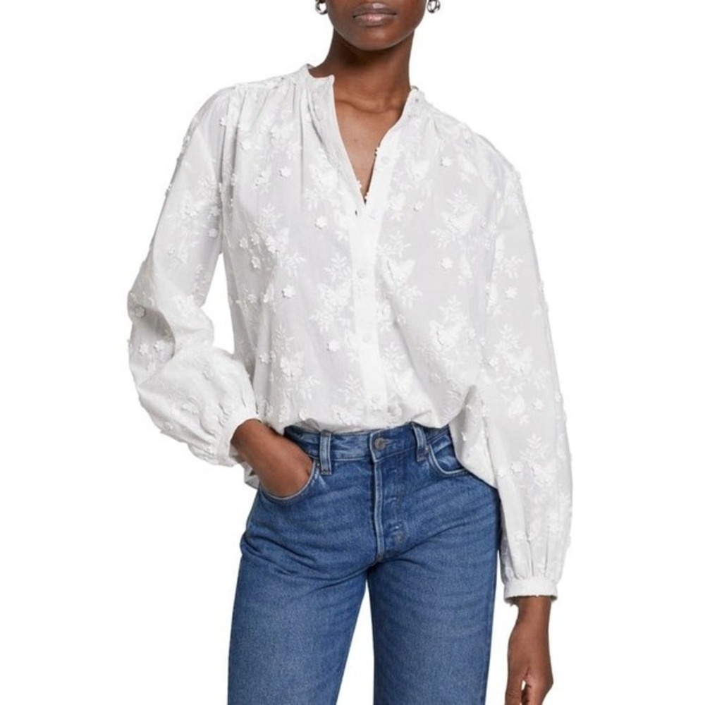 & Other Stories Paris Atelier Floral Appliqué Cotton Button-Up Blouse XS ($129)
